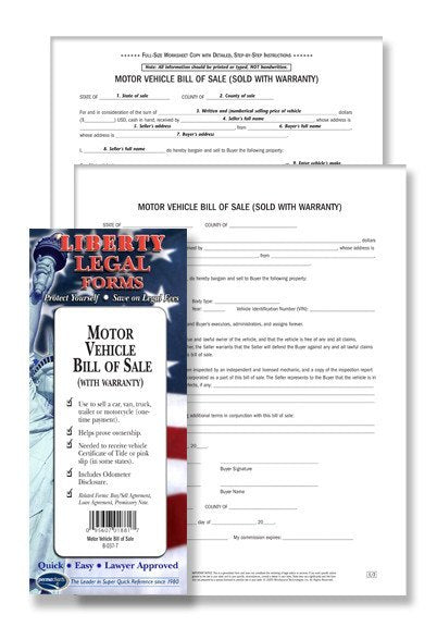 Legal Form - Motor Vehicle Bill Of Sale - USA