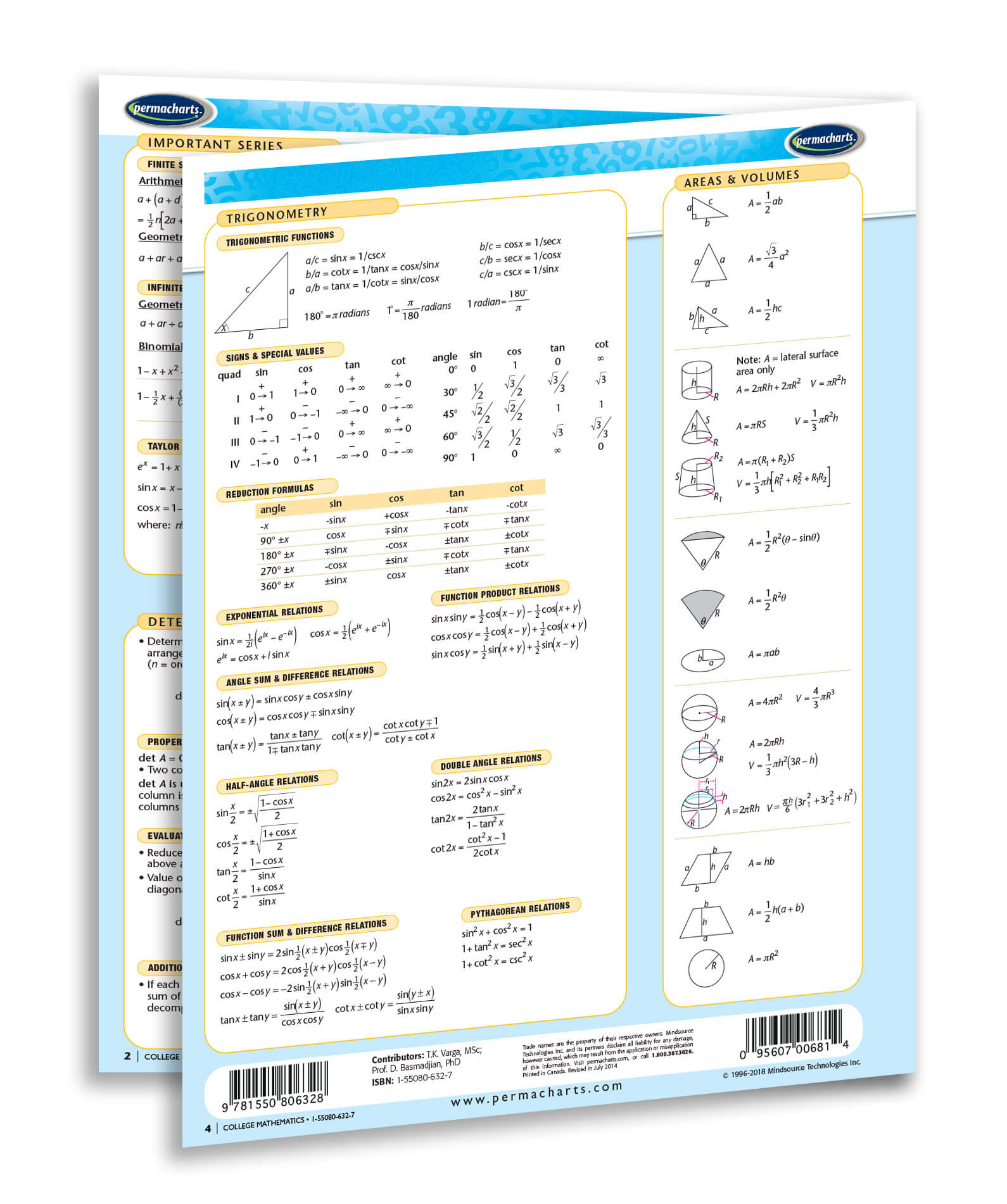 Quick Math Reference College College Mathematics Study Guide - Quick Reference 4 - page Laminated ...