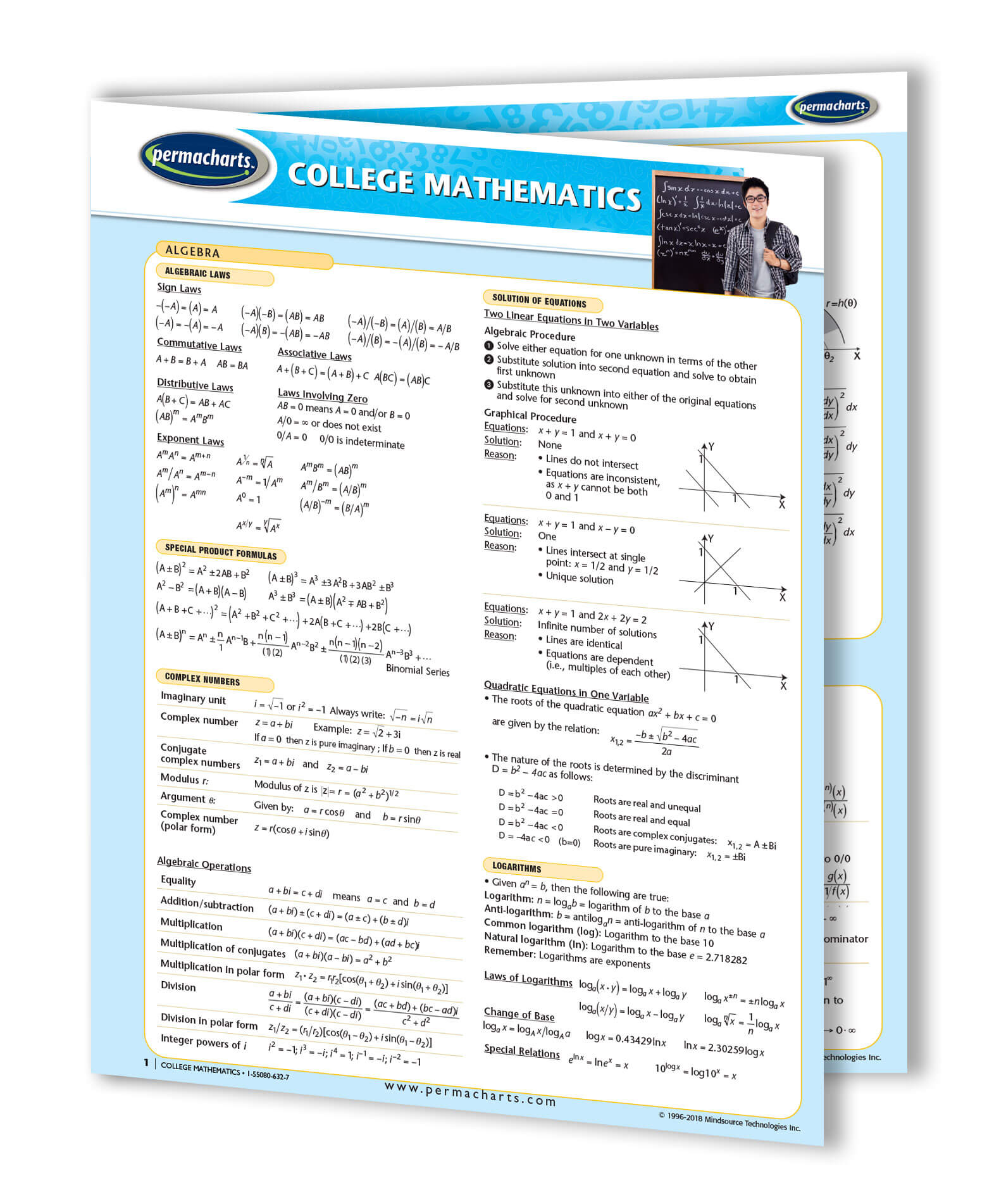 College Mathematics Study Guide - Quick Reference 4 - page Laminated