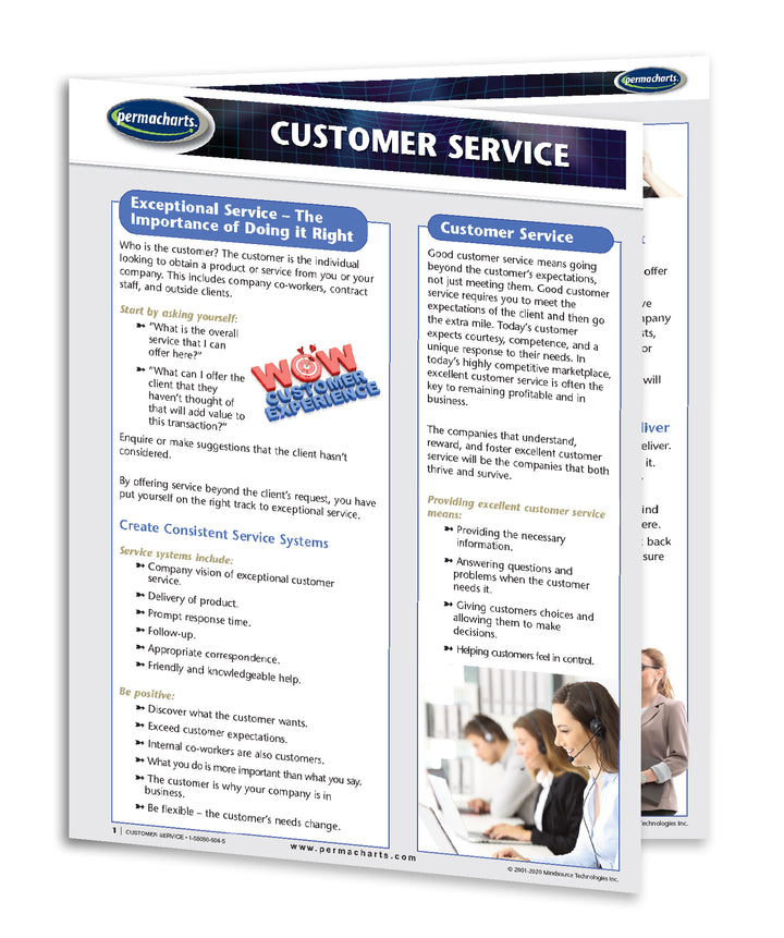 Customer Service Training Guide - 4-page Laminated Quick Reference ...