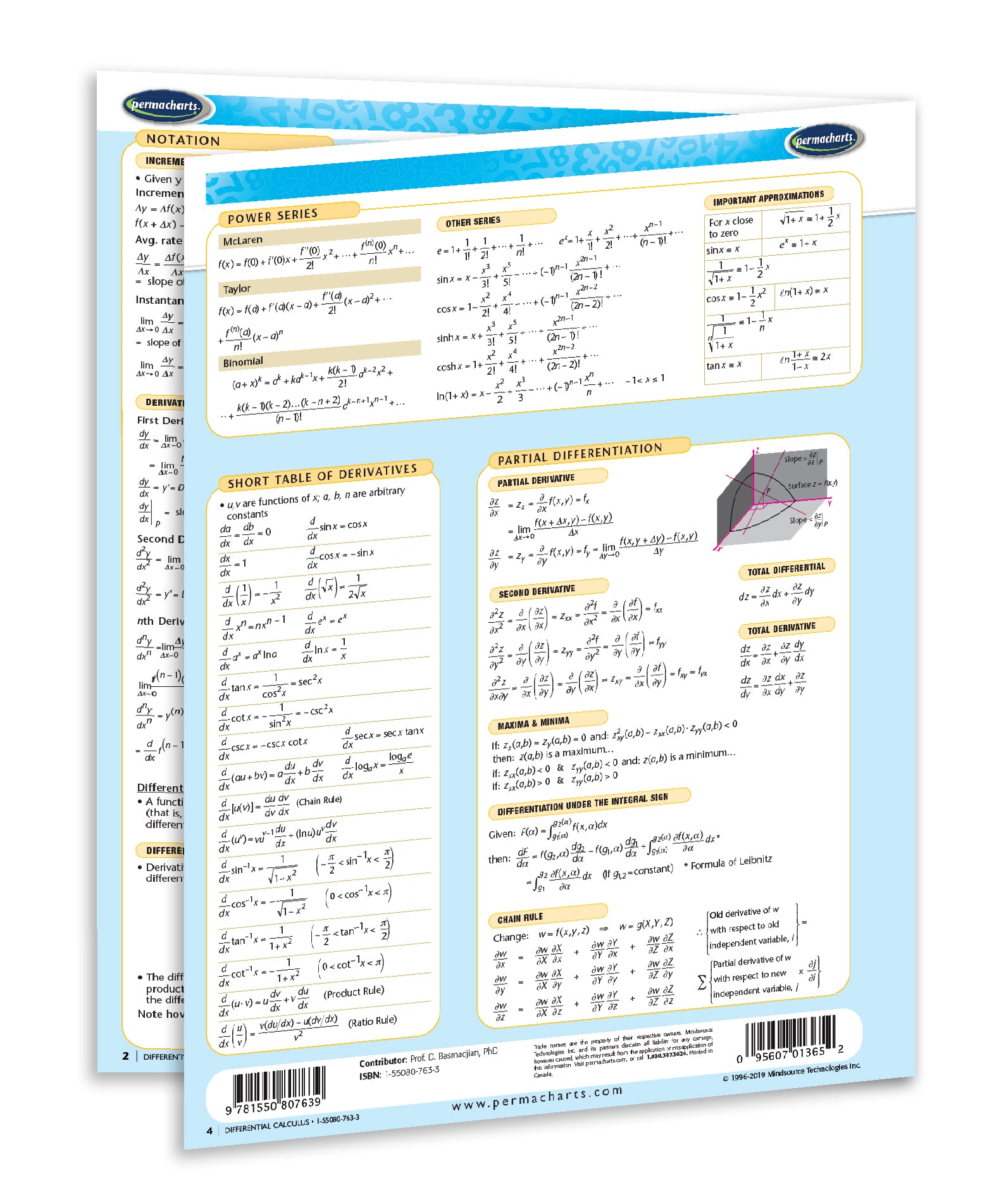 Df Math Differential Calculus Chart - 4-page Laminated Math Quick Reference ...