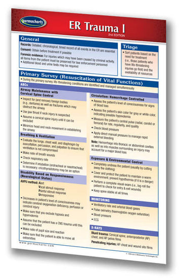 ER Trauma I & II Pocket Charts - Nursing and EMT Reference Charts ...