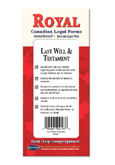 Last Will & Testament Legal Forms Kit - Canadian Do-it-Yourself Legal Forms